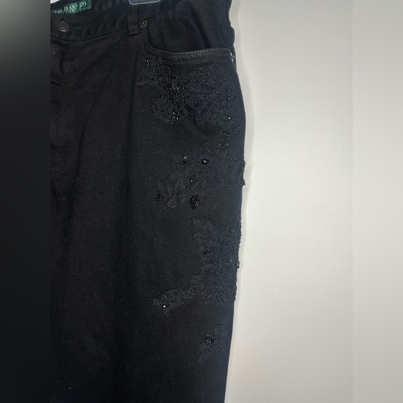 Lauren Jeans Co. Ralph Lauren Black Embroidered Jeans Sz 16 Classic Straight - Picture 5 of 10